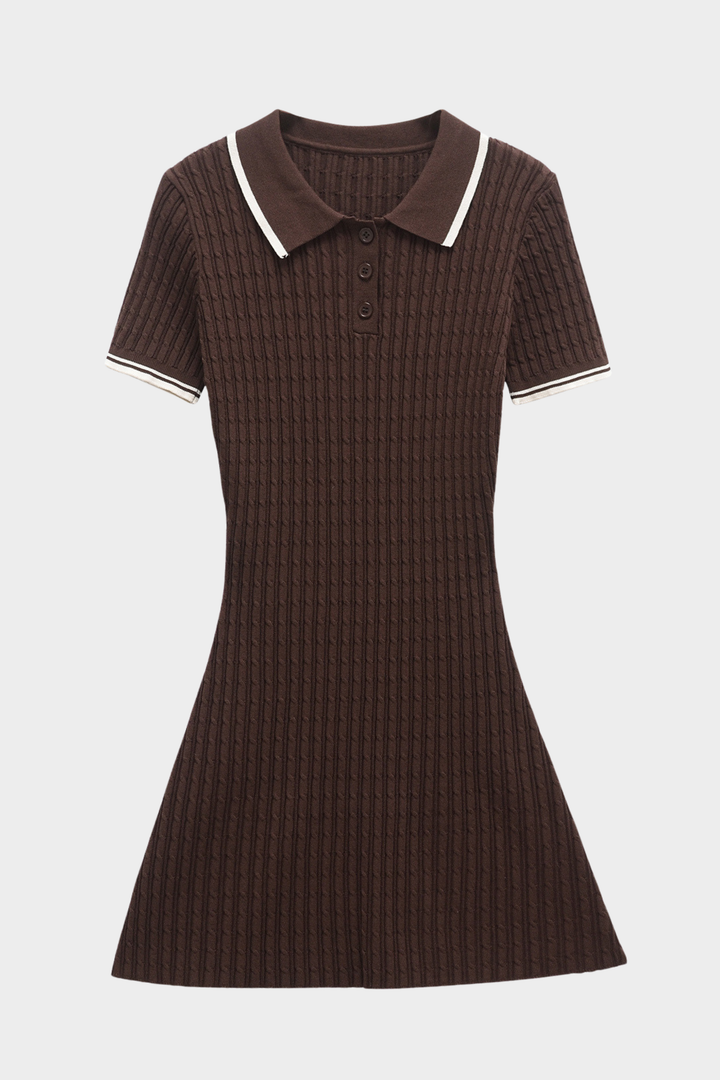 Cocoa Tipped Polo Knit Mini Dress
