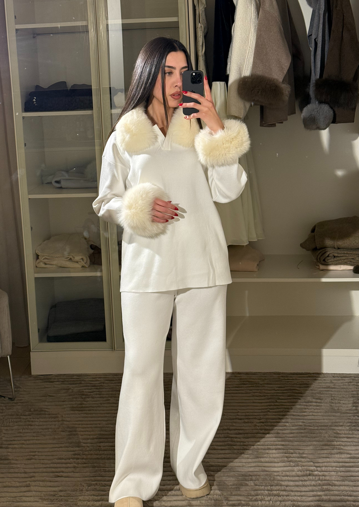 Velora Real Fox Fur Knit Lounge Set - Fur Cuff Edition