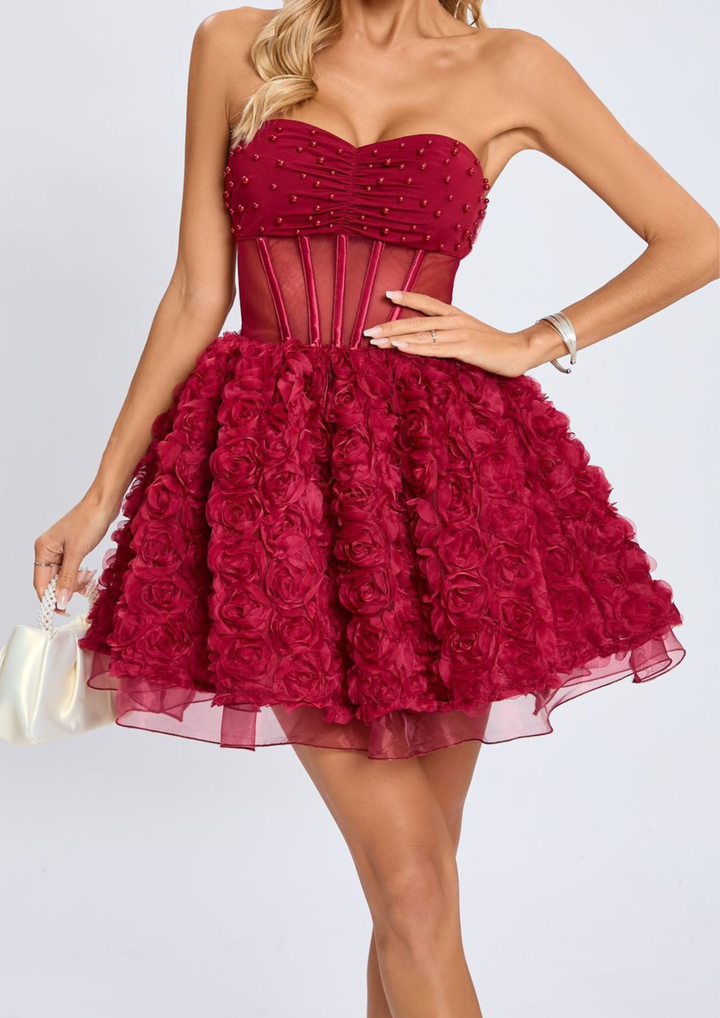 Valentina Rosette Floral Corset Mini Dress