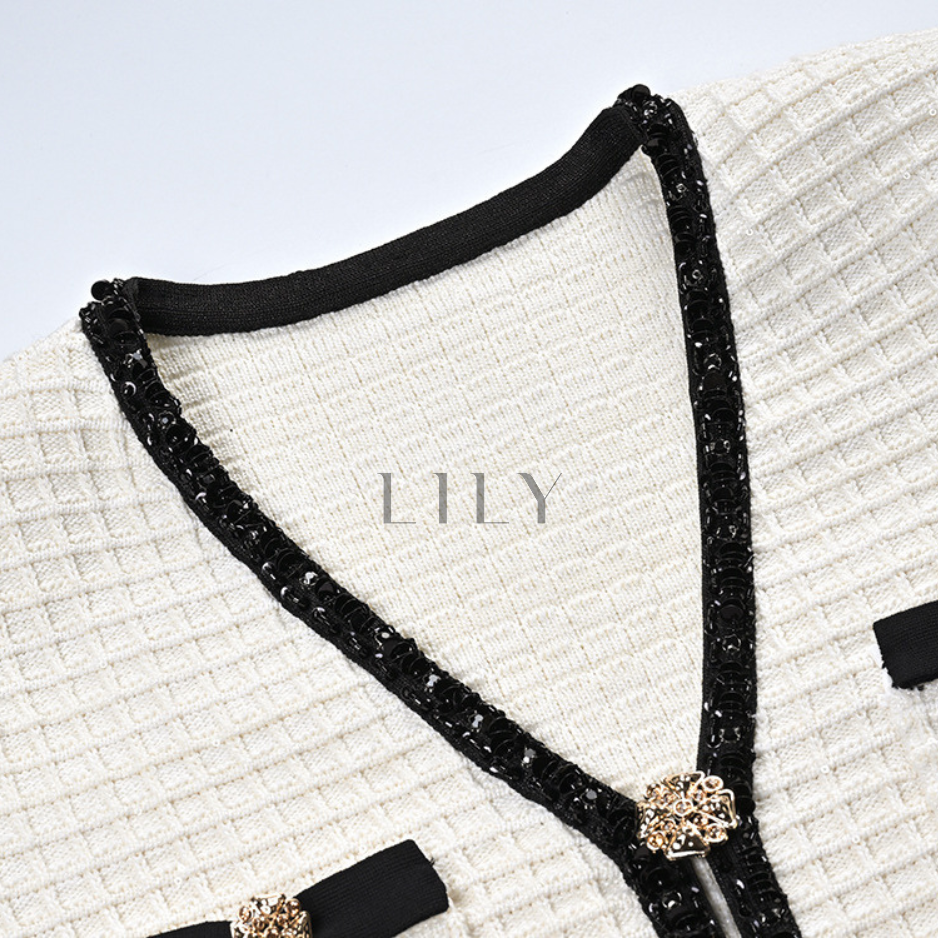 Ruffle Bow Wool Knit Sequin Mini Dress