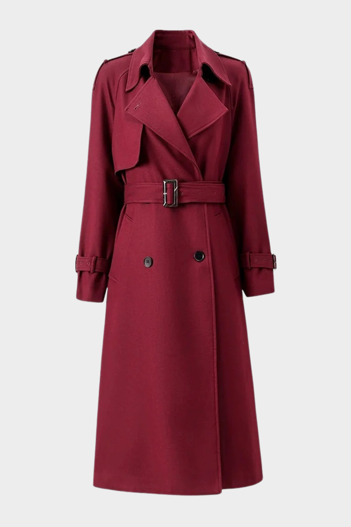 Classic Belted Fall Lapel Collar Adjustable Cuff Long Coat
