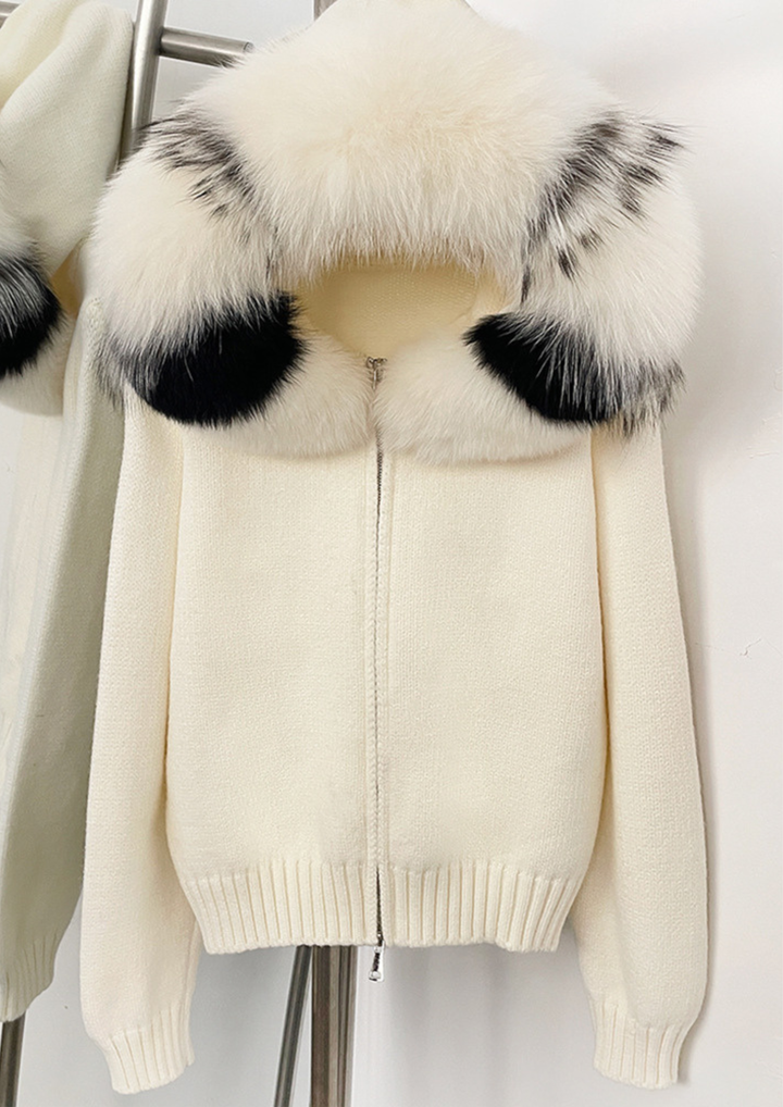 Large Fur Collar Hooded Zipper  Jacket Top