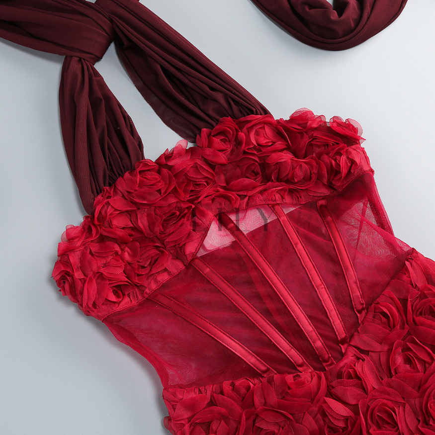 Velvet Rose Corset Tail FLoral Mini Dress