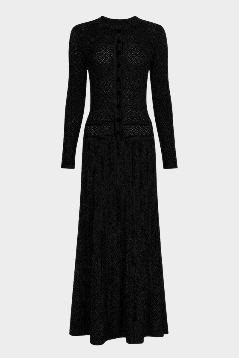 Lily – Silk Knit Pearl Button Suspender Maxi Dress