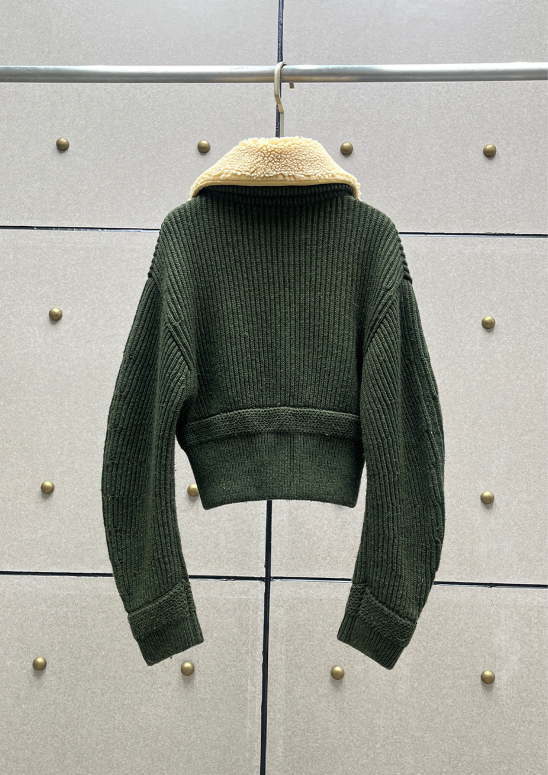 Shearling Collar Knit Zip Jacket