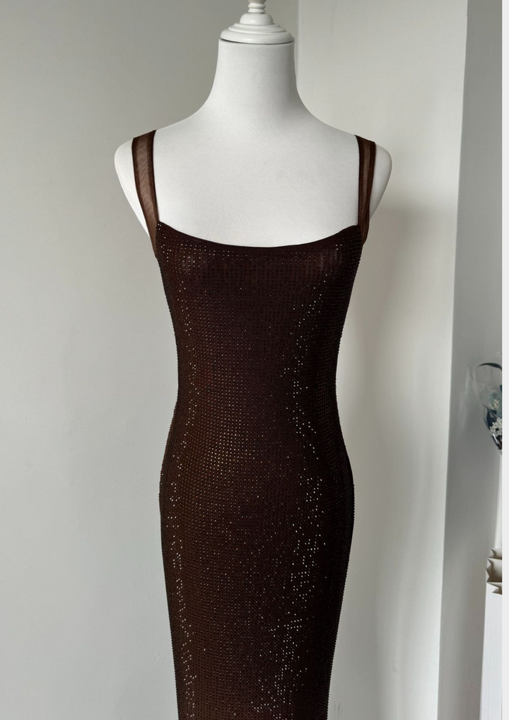 Sparkle Luxe Mesh Sleeve Backless  Maxi Dress