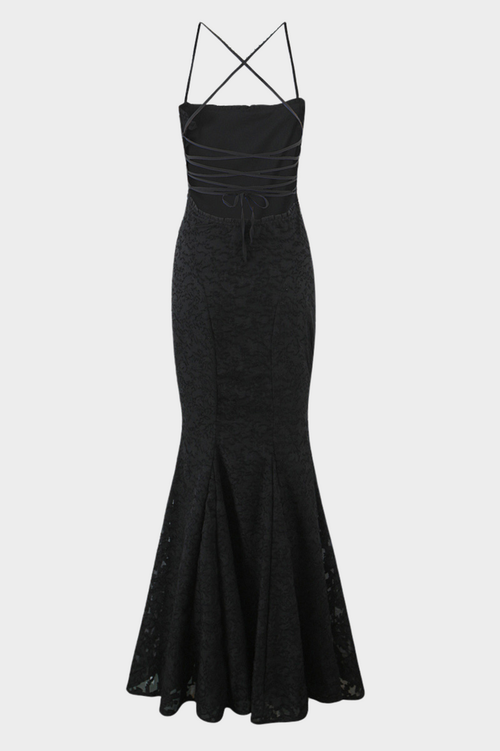 Lily - Backless Lace Up Mermaid Maxi Dress