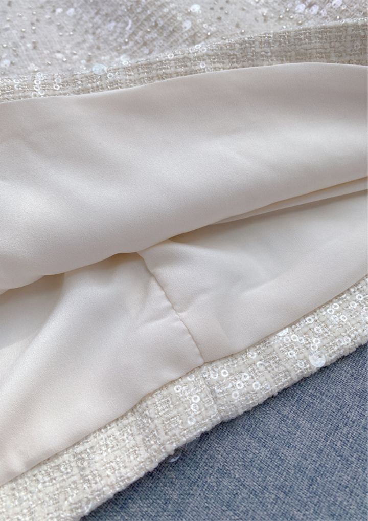 Serene Shine Pearl Sequin Bow Open Waist Mini Dress