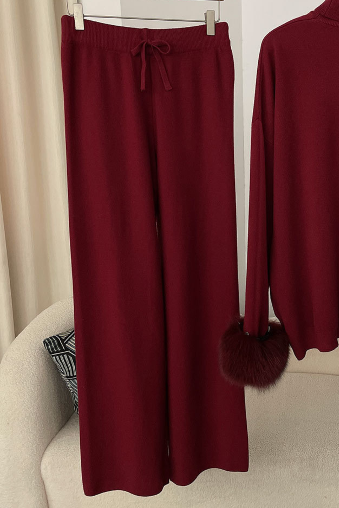 Ivy Real Fox Fur Turtleneck Knit Lounge Set