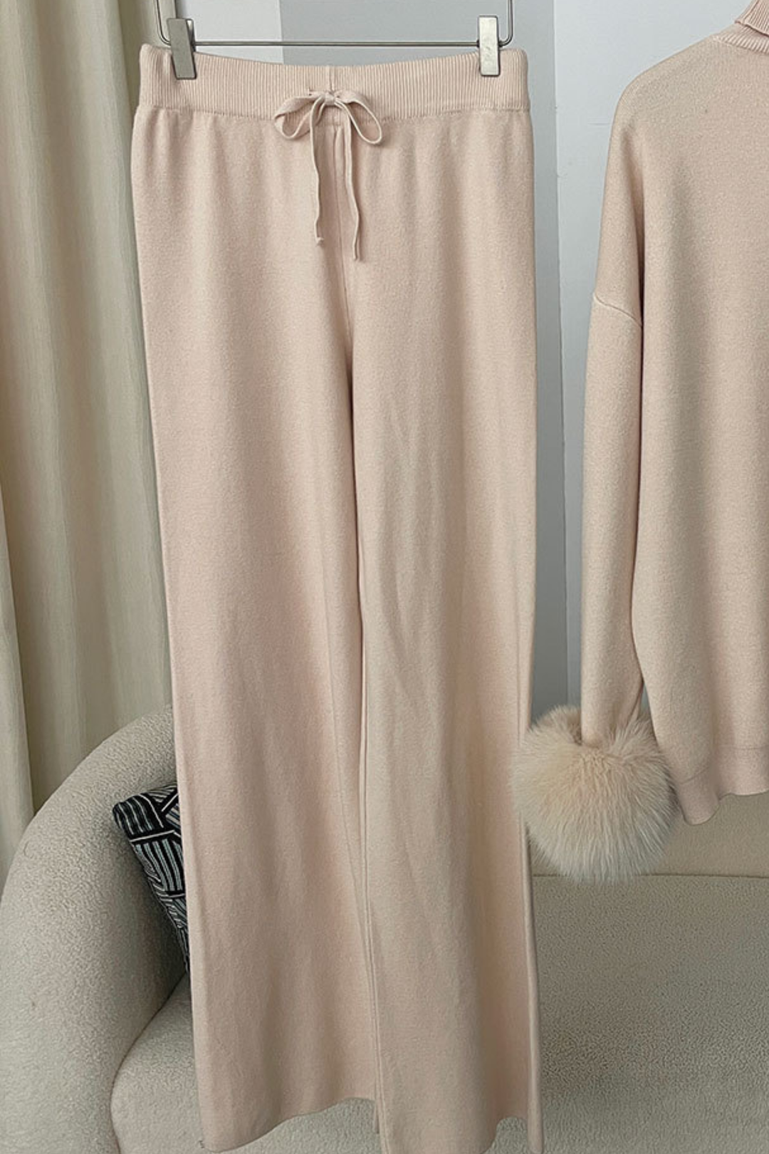 Ivy Real Fox Fur Turtleneck Knit Lounge Set