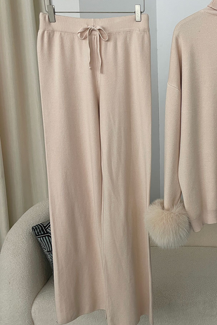 Ivy Real Fox Fur Turtleneck Knit Lounge Set