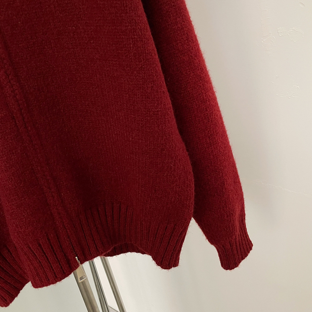 Fox Fur Collar Soft Wool Hooded Cardigan Top