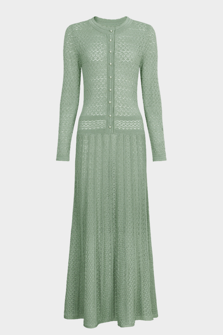 Lily – Silk Knit Pearl Button Suspender Maxi Dress