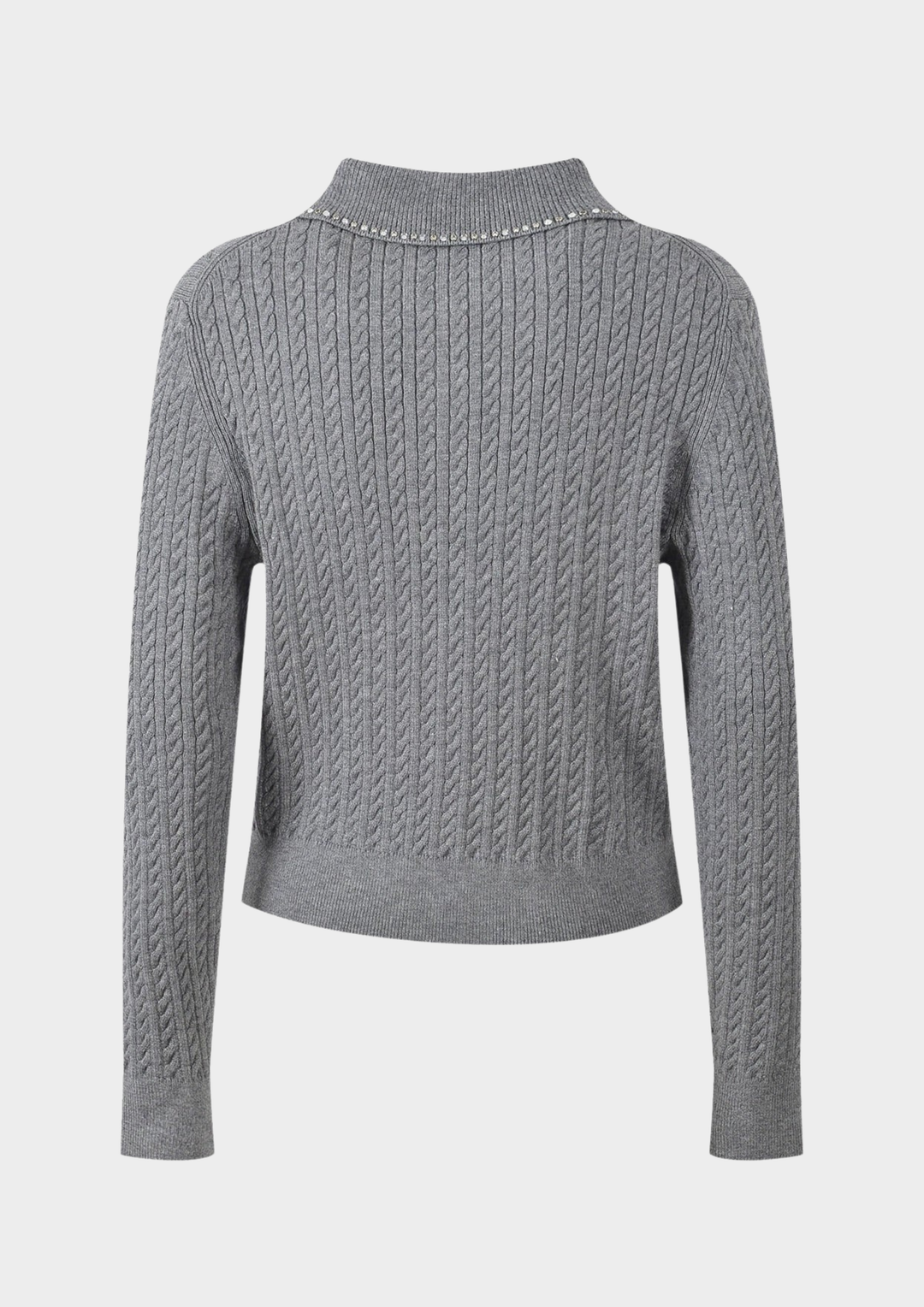 Maryln Rhinestone Lapel Ribbed Knit Cardigan Top