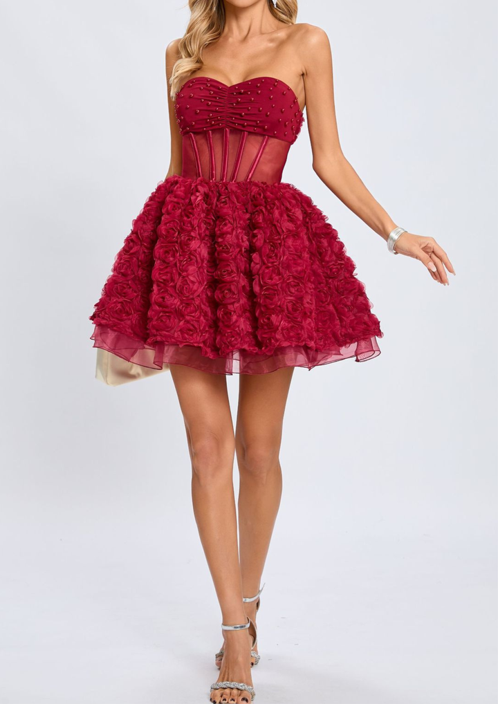 Valentina Rosette Floral Corset Mini Dress