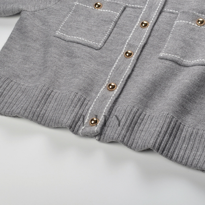 Leona Contrast Knit Grey Cardigan