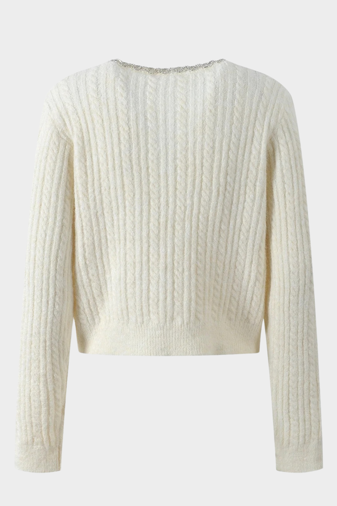 Wool Diamond Embellished Round Neck Short Cardigan