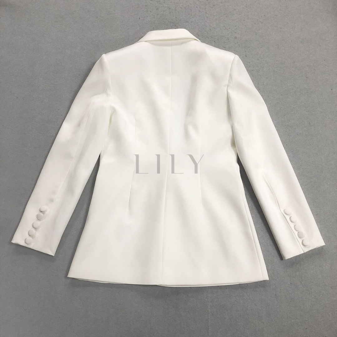 Tailored Blazer Sheer Lace Wide Leg Trouser Set