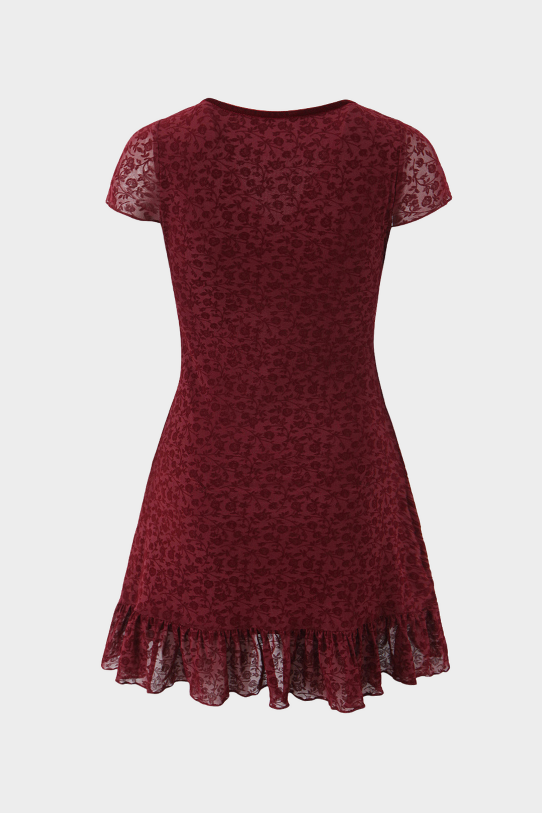 Retro Flocked Floral Vintage  Bow Mini Dress