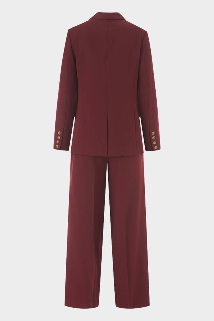 Signature Bordeaux Structured Suit with Wide Leg Trousers