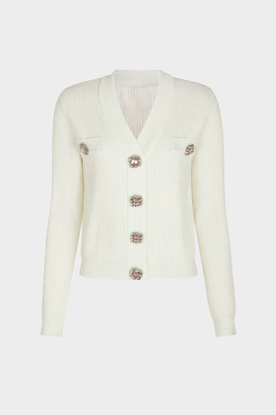Gem Button Ribbed Knit Cardigan