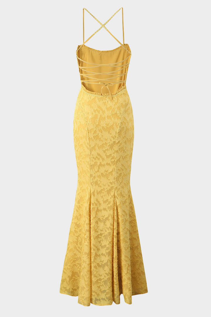 Lily - Backless Lace Up Mermaid Maxi Dress