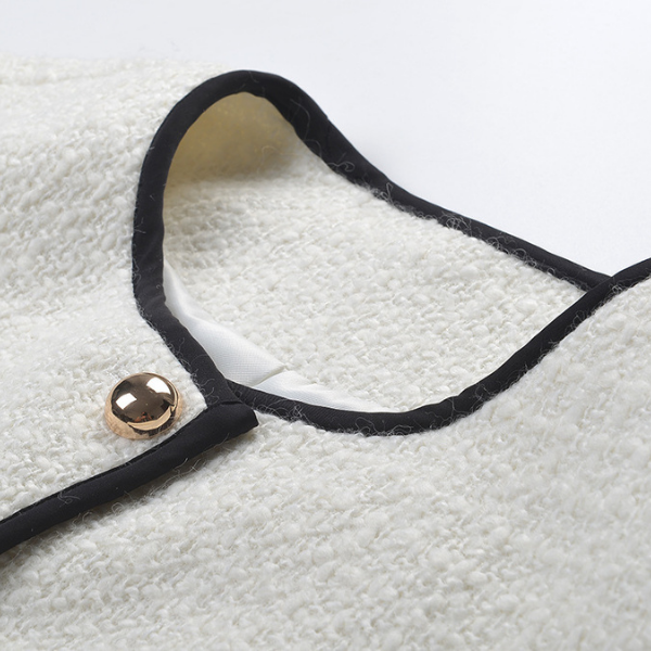 Ivory Trimmed Tweed Button Cardigan