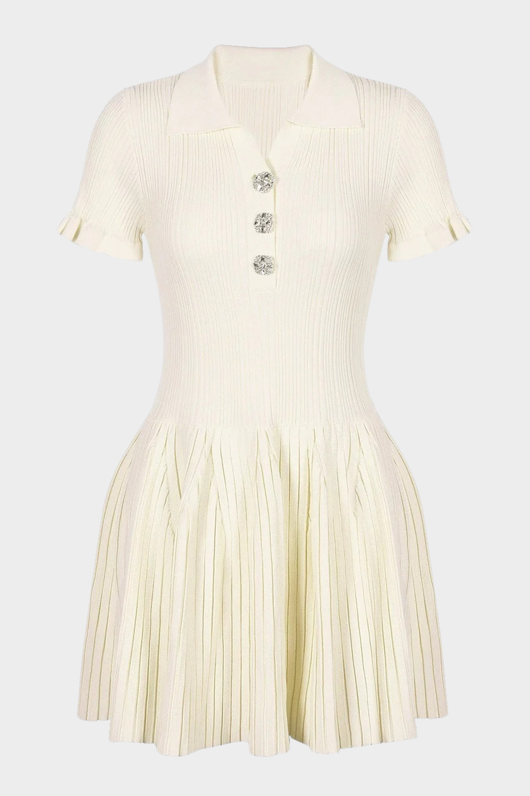 Chérie Knit Crystal Button Pleated Mini Dress