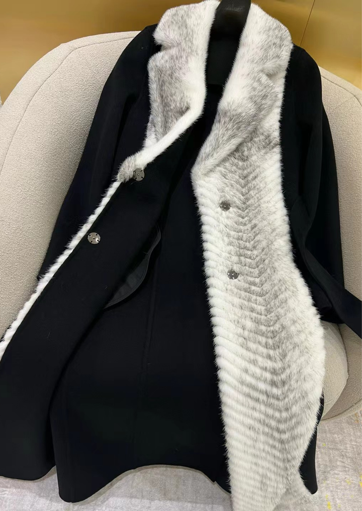 Alexandra Cashmere Fur Mink Belted Coat