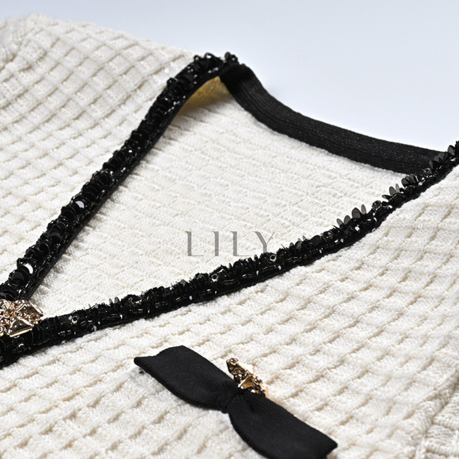 Ruffle Bow Wool Knit Sequin Mini Dress