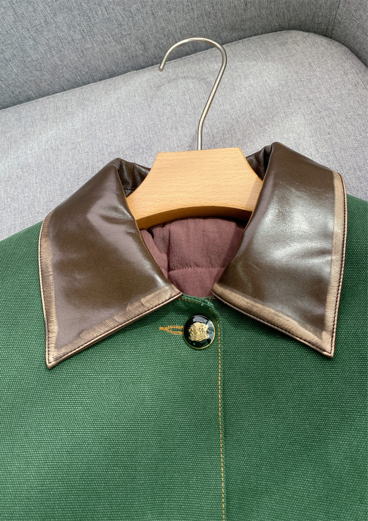 Leather Collar Casual Denim Green  Jacket