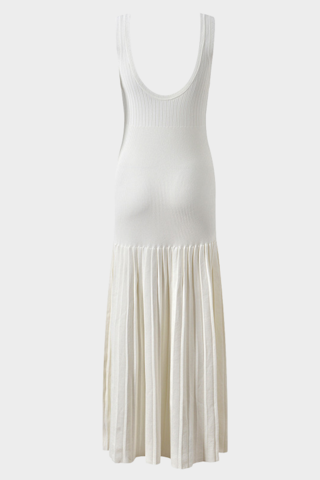 Lily – Ribbed Button Front Pleated Maxi Dress in White