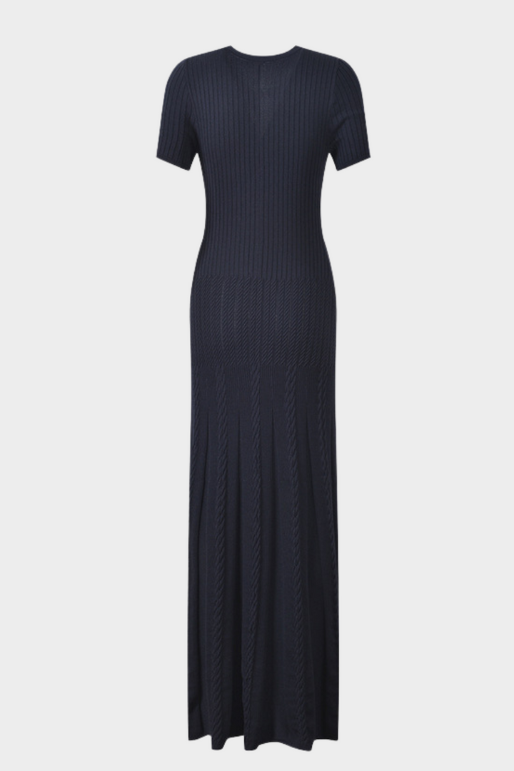 Luxe Viscose Button Down Knit Maxi Dress In Navy Blue