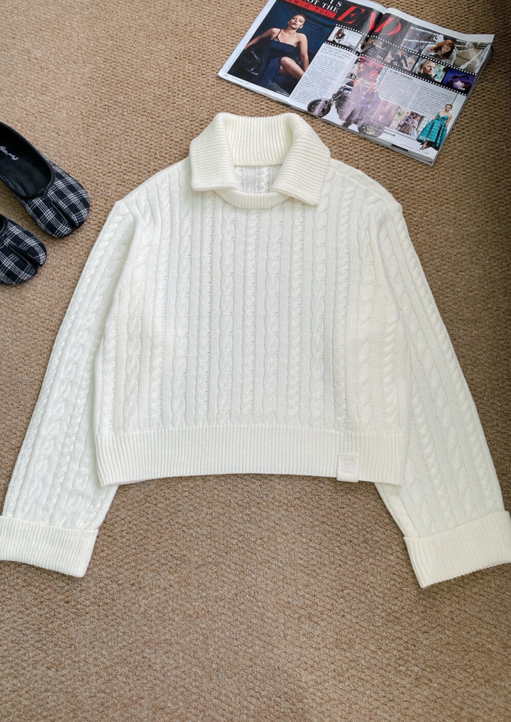 Wool Knit Collared Sweater Top