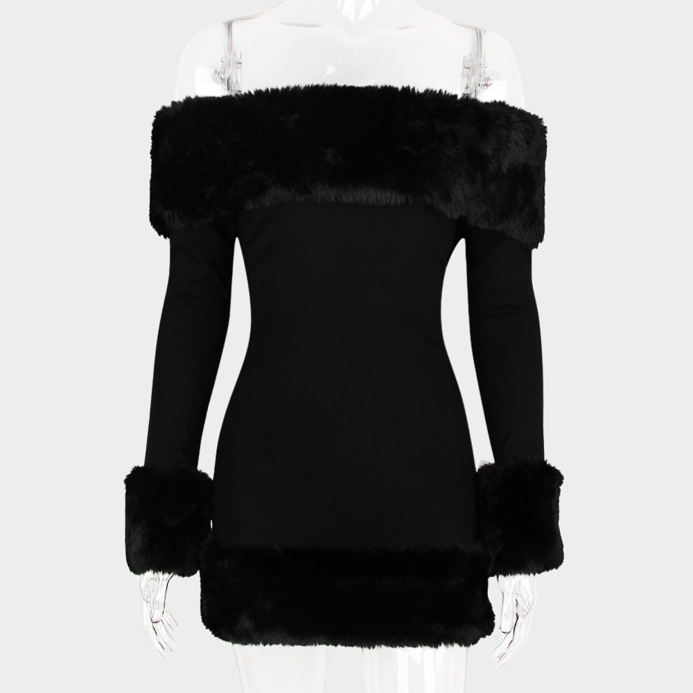Isabella Off Shoulder Fur Mini Dress