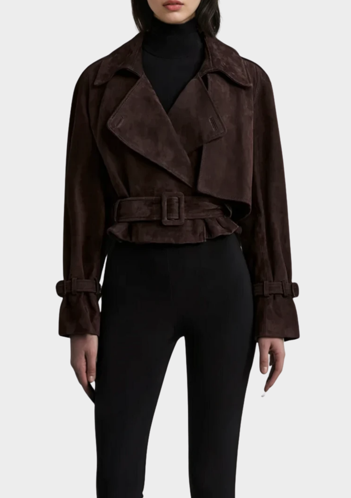 Aria Cropped Suede Wrap Jacket