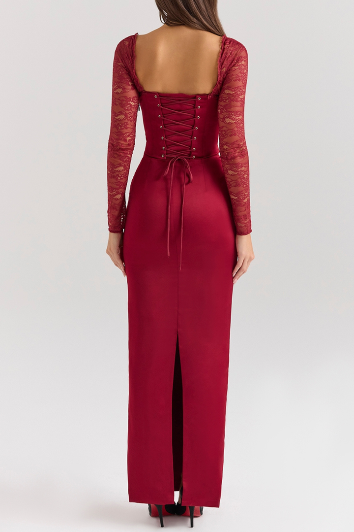 Veloura Lace Elegance Corset Satin Maxi Dress