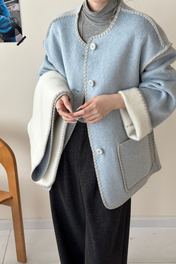 Angelic Soft Stitch Coat Scarf Cardigan - Dessert Grey