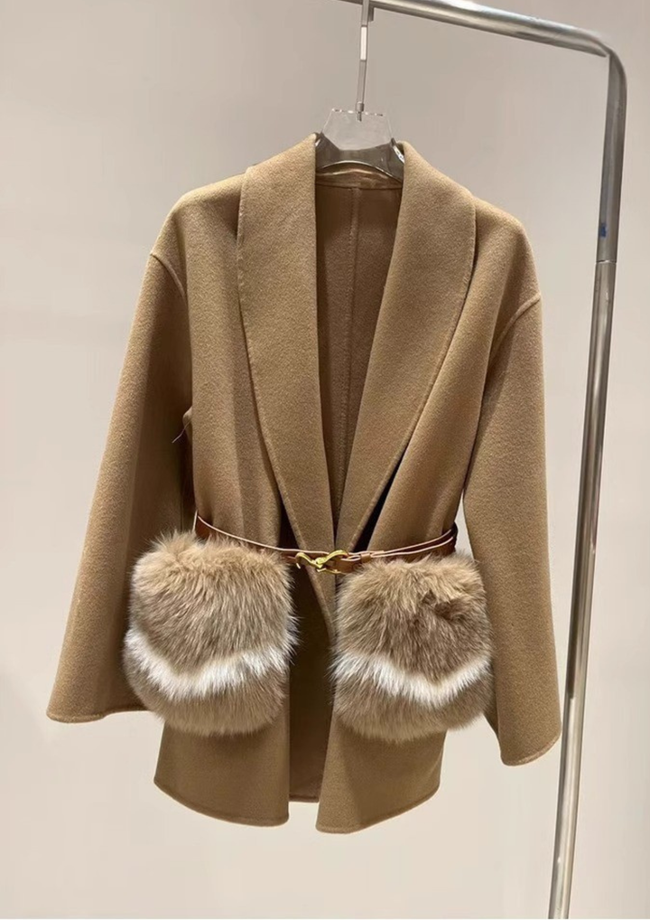 Soft Wool Textured Faux Fur Pocket Coat