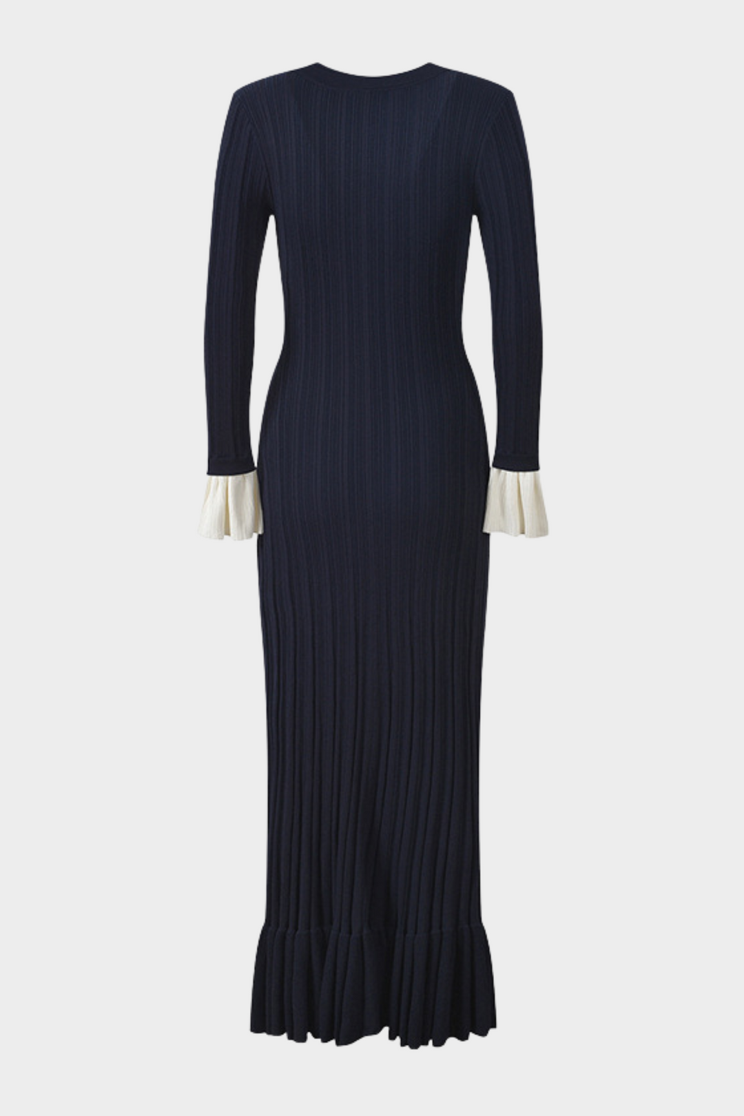 Royal Navy Viscose Knit Pleated Cuffs Maxi Dress