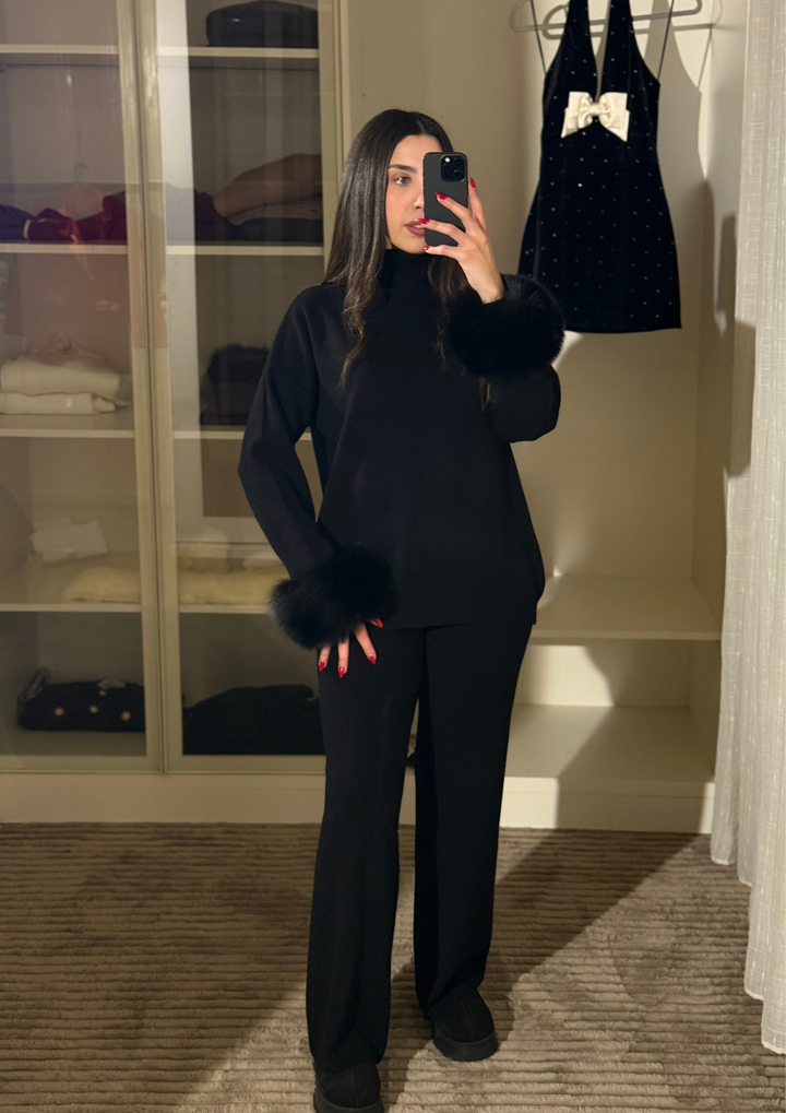 Ivy Real Fox Fur Turtleneck Knit Lounge Set