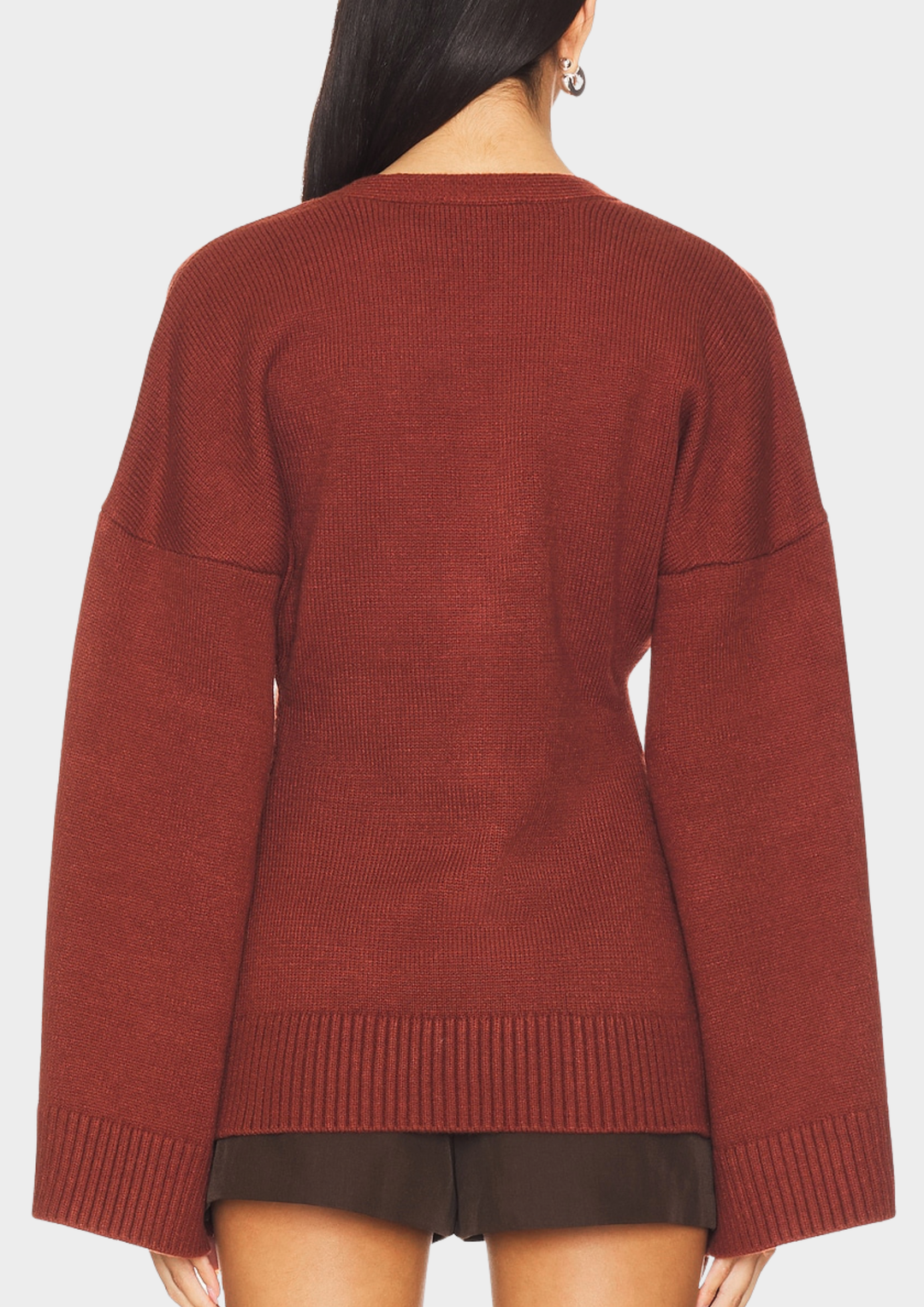 Averlyn  Wide Sleeve Knit Button Cardigan in Brick