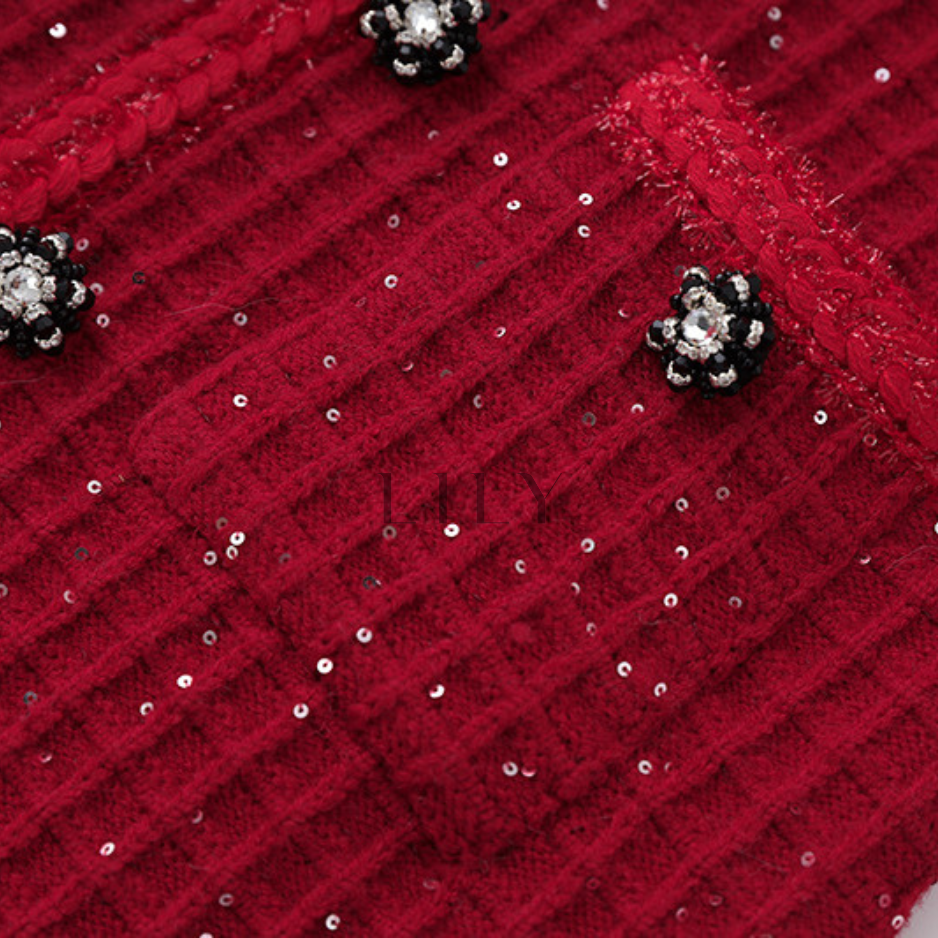 Christmas Elegant Sparkle Square Neck Knit Mini Dress