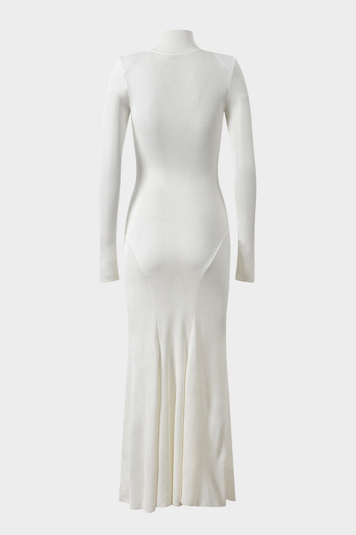 Sculpted Long Sleeve Turtleneck Wool  Maxi Dress