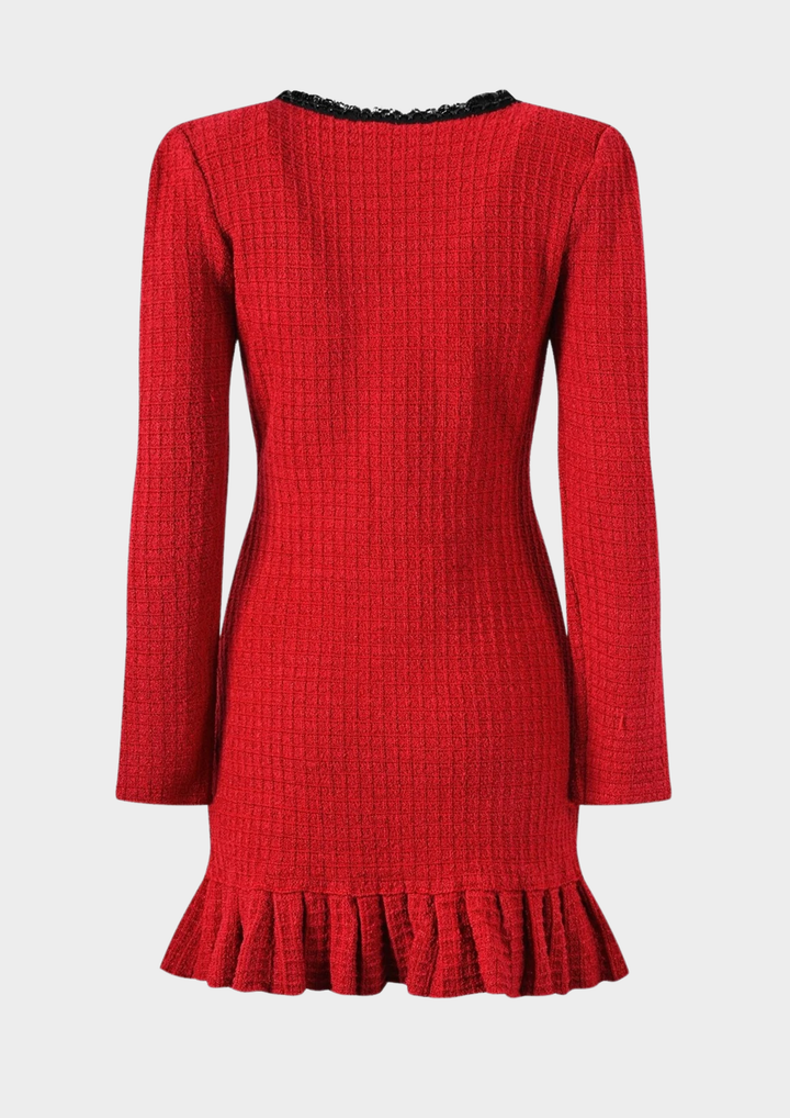Ruffle Bow Wool Knit Sequin Mini Dress