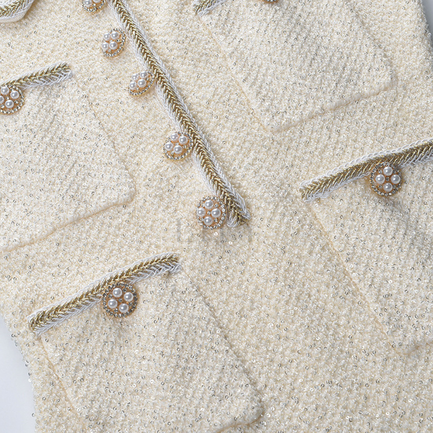 Marina Luxe Wool Knit Sequin Ruffle Mini Dress