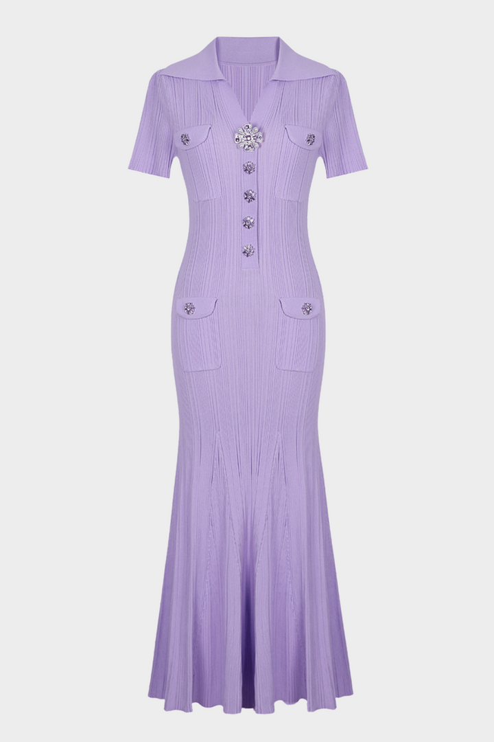 Elegant Gem Viscose Knit Maxi Dress - Short Sleeve