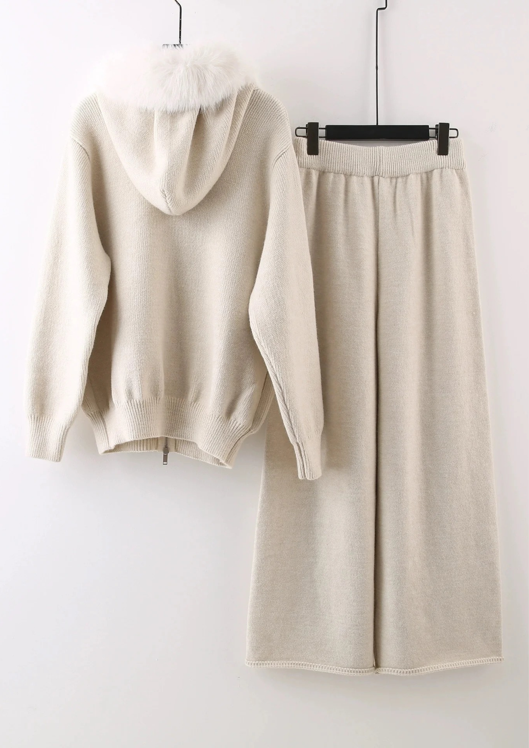 Comfy Lily Fur Trim Zip Hooded Knit Set