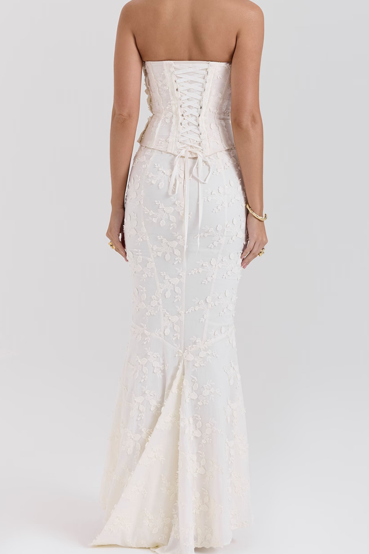 Lace Corset Embroidered  Backless Maxi Set
