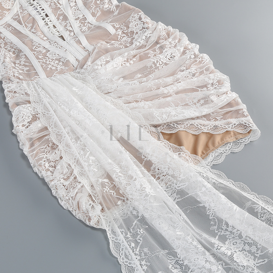 Strapless Lace Corset  Drape Mini Dress